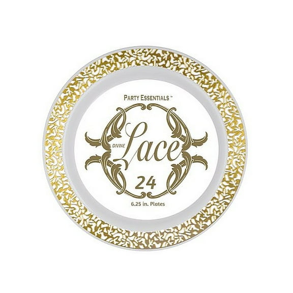 1 - Party Essentials 6.25" Lace Plate - White w/ Gold Edge 24 Ct.
