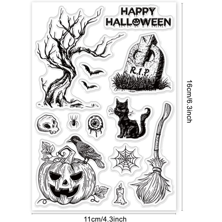 Halloween Clear Stamp Crow and Broom Silicone Clear Stamp Spider Web and  Bats Rubber Stamp for Scrapbook Journal Card Making