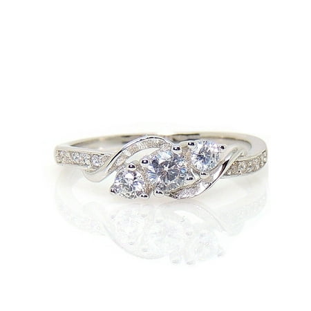 3 Stone Engagement Wedding Ring Lydia 3 stone Engagement Wedding Ring 925 Sterling Silver - Ginger Lyne Collection ()