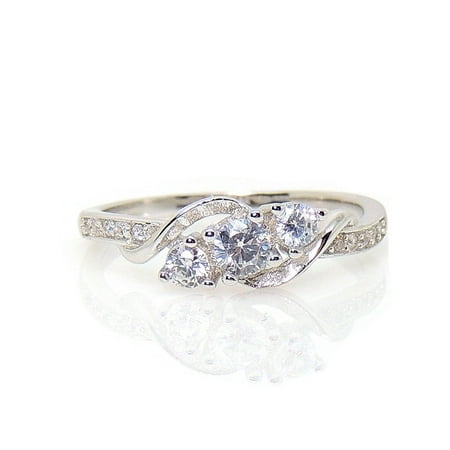 Lydia 3 stone Engagement Wedding Ring 925 Sterling Silver - Ginger Lyne