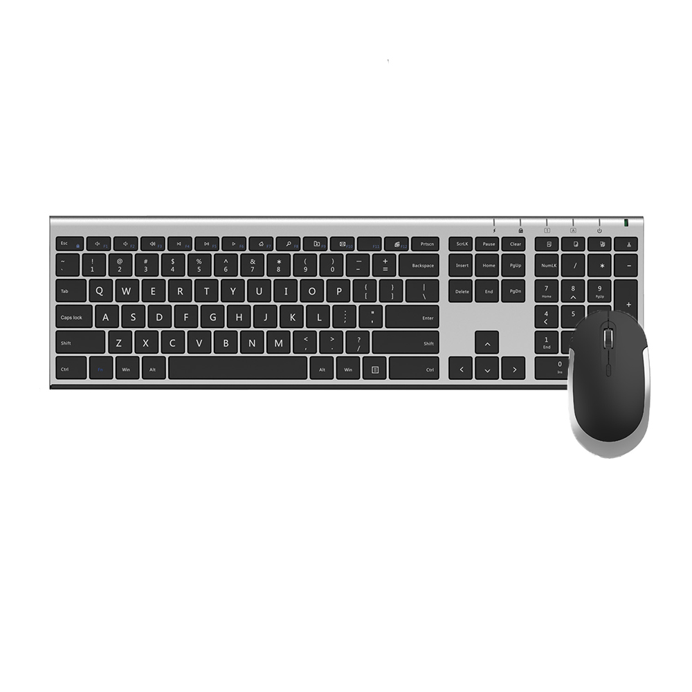 VIVEFOX Wireless Keyboard Mouse, Ergonomic Ultra Slim Full Size Metal Wireless Keyboard and