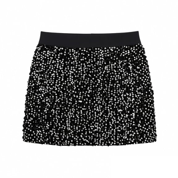 Lopecy-Sta Skirt for Women with Glitter Sequin Ruched Mini Elastic High Waist Bodycon Silhouette, Sparkly Party Skirt with Ruched Detail Ideal for Nightclub, Date Night and Holiday Events