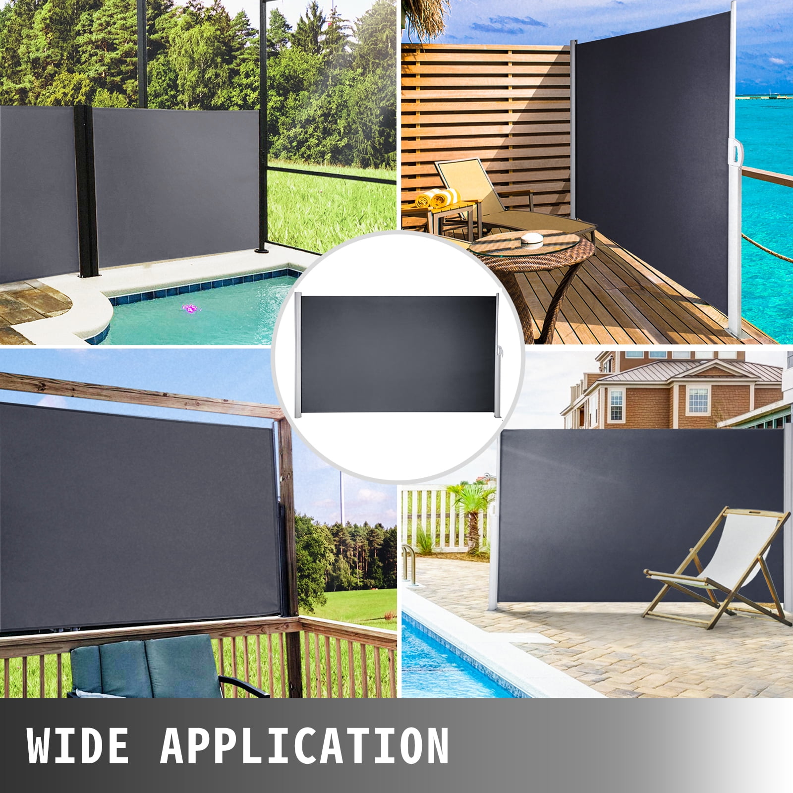 KFFKFF Retractable Side Awning 118" x 71", Retractable Patio Screen Waterproof, Retractable Room Divider Grey for Privacy, Garden, Outdoor, Patio and Terrace