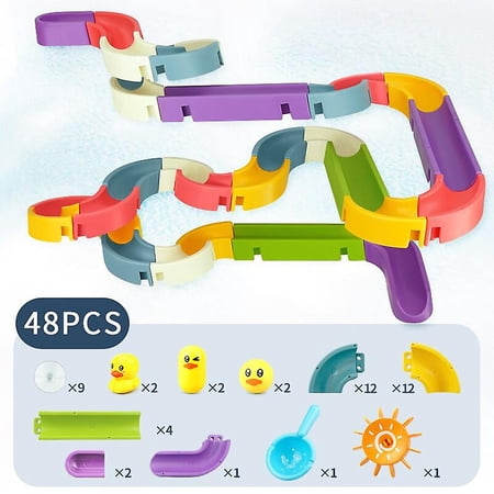Baby Bath Toys Diy Marble Race Run Assembling Track Bathroom Bathtub ...