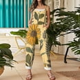 thumbnail image 5 of JULMCOMO Cotton Linen Jumpsuits for Women Floral Print Tie Strap Baggy Summer Outfits Scoop Neck Vacation Comfy Casual Jumpsuits Yellow S, 5 of 7