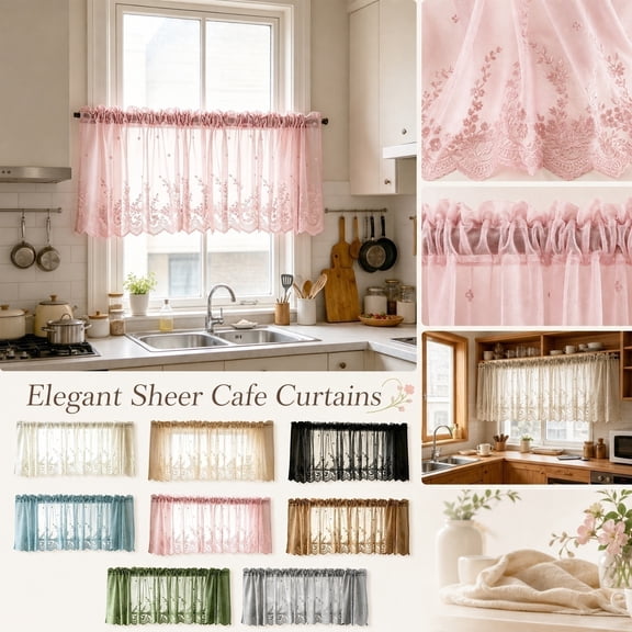 THOPBPRK Lace Kitchen Cafe Curtains Rod Pocket Sheer Curtains Fresh Small Window Short Drapes Delicate Light Filtering Voile Valances for Bathroom Living Room and RV Window , 1Pack Beige