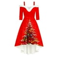 thumbnail image 4 of IWRICH Off Shoulder Christmas Tree Dresses for Women Warm Shaggy V Neck Dress Xmas Snowflake Graphic High Low Cocktail Skirts 2025 Red XXL, 4 of 5
