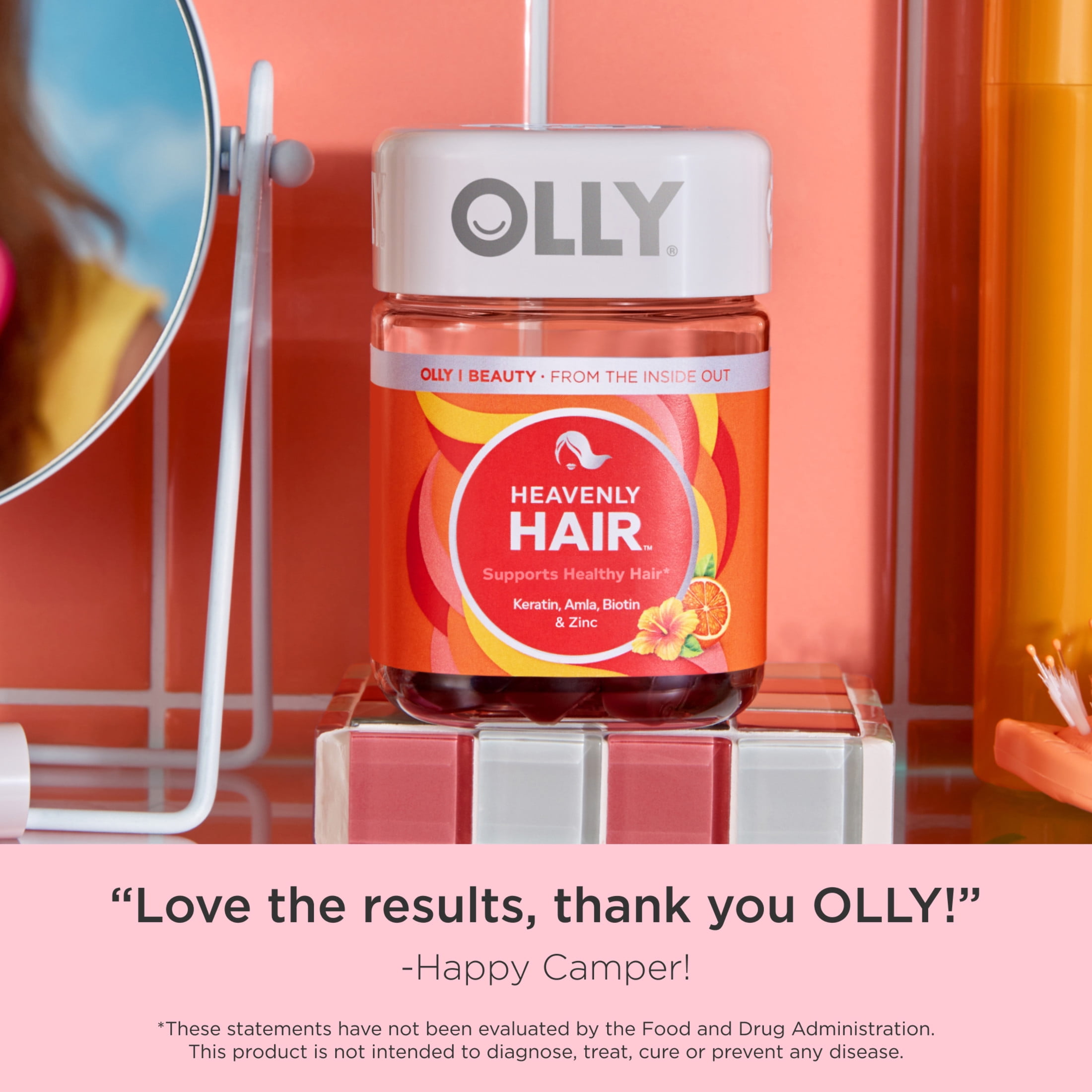(3 pack) OLLY Heavenly Hair Gummy Supplement, Keratin, Biotin, Amla & Zinc, Tropical Citrus Flavored, 60 Count