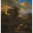 thumbnail image 2 of Nicolaes Pietersz. Berchem 15x16 Gold Ornate Wood Frame and Double Matted Museum Art Print Titled - Italianate Landscape with Figures and Pack Animals on the Banks of a River (Between 1620 a, 2 of 4