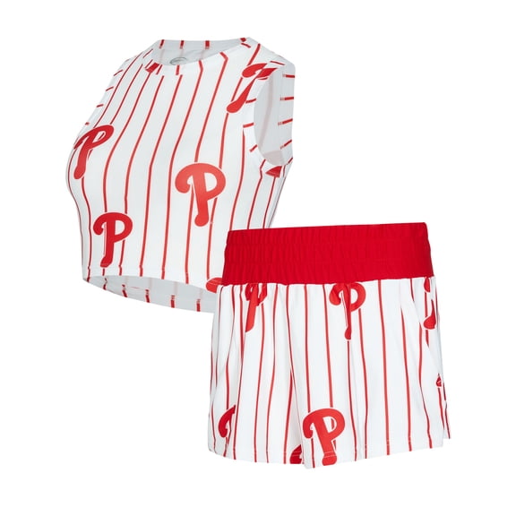 Women's-Concepts Sport White Philadelphia Phillies Pinstripe Record Tank & Short Set