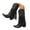 Black, variant on Fringe Cowboy Boots for Women Vintage Leather Chunky Heel Pull on Tassel Knee High Cowgirl Booties
