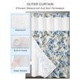 thumbnail image 2 of No Hook Cloth Fabric Shower Curtain with Snap in Liner, Vintage Blue Flower Waterproof Shower Curtains Set with See Through Top Window, Farmhouse Botanical Floral Retro Bath Curtains Shower 36"x72", 2 of 6