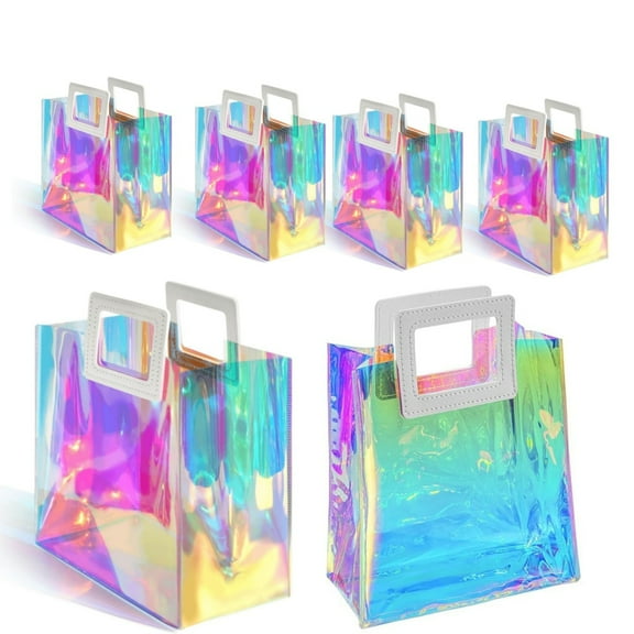Clear Holographic Tote Bags,TGY Holographic Gift Container ,Reusable Birthday Gift Bag for Women,Iridescent Bachelorette Wedding Container,6Pcs