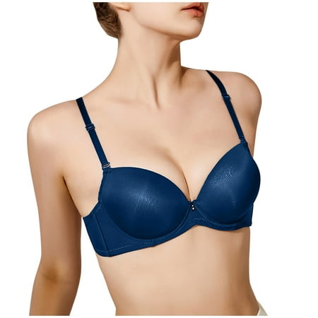 Nursing Bra Women Lightly Lined Bra Feature V-Neck Demi & Balconette Bra Style W-1540 Hook and Eye Closure Padded Wireless Bras Blue 34