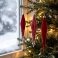 thumbnail image 7 of 6-Piece Flocked Red Finial Drop Christmas Ornaments, Velvet Teardrop Baubles with Rich Plush Texture, Hanging Tree Decor for Warm Holiday Displays, 7 of 7