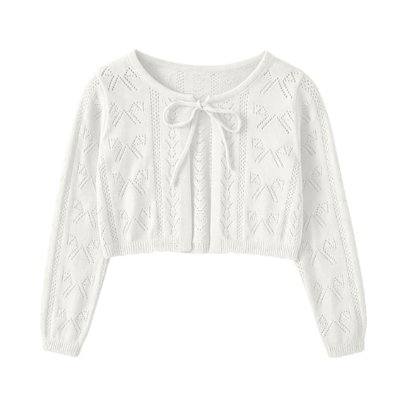 Dlentnea Girls Cardigan Sweater Kids Knit Cover up Button Tops Hollow out Long Sleeve Cardigans Clothes