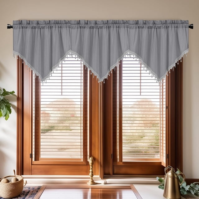 Nvzi Luxury Beaded Triangle Curtain Valances 3 Panels for Living Room Bathroom Cafe Laundry Basement Rod Pocket Half Blackout Short Window Valance Curtains (Grey,51x23)