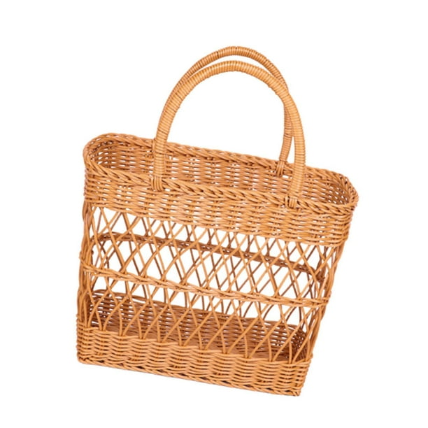 Cesta de picnic con asas, regalo decorativo, elegante cesta de frutas de imitación de ratán. 32 cm x 145 cm x 40 cm