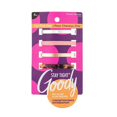 Goody Hair Barrettes Slideproof Clips for Fine Hair, Assorted Colors, 4 Ct