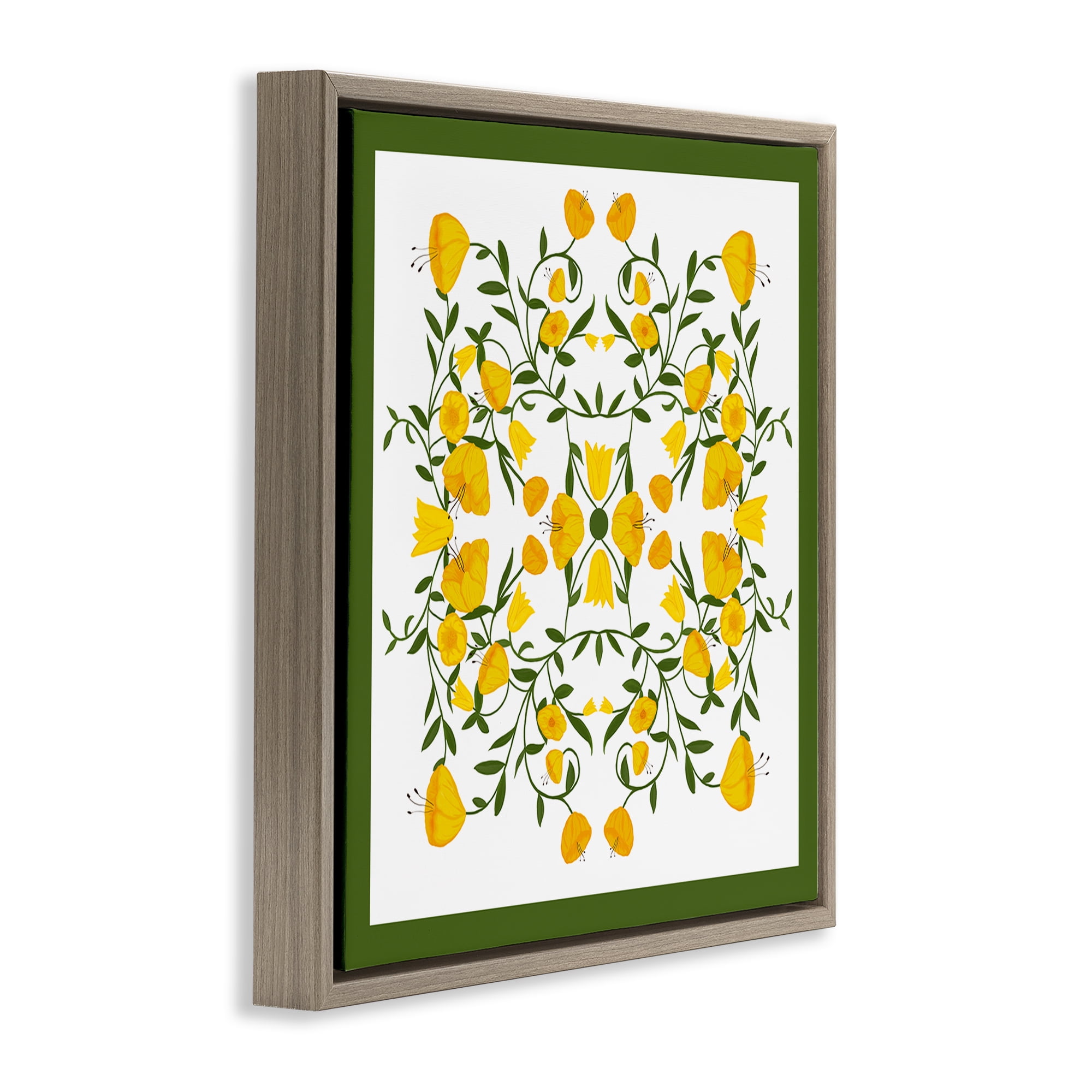 Stupell Industries Golden Blooms Symmetry Plants & Flowers Painting Brown Floater Framed Canvas Art Print Wall Art, 25 x 25