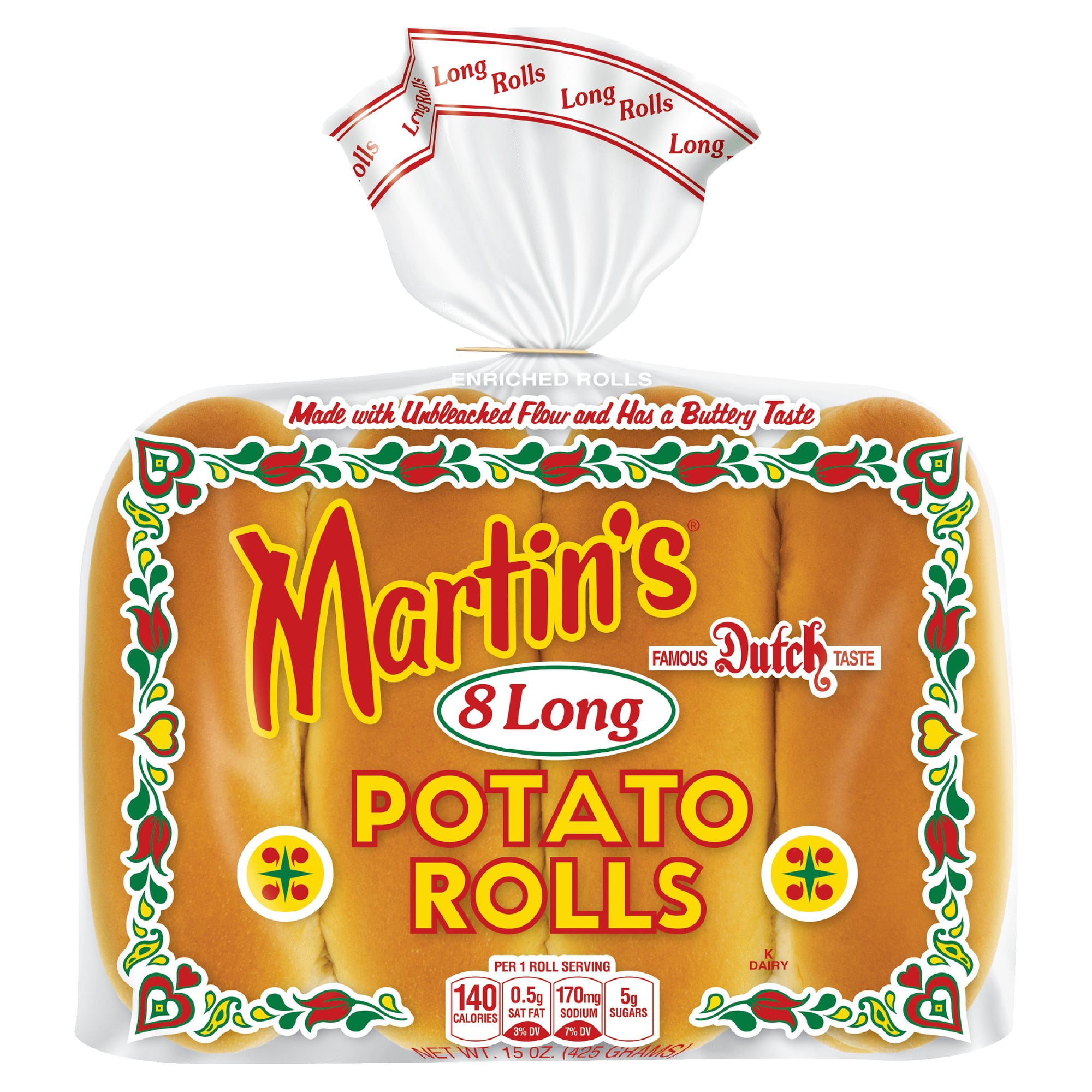 Martin's Potato Long Rolls, 8 Count, Hot Dog Bun, 5" Fresh Buns