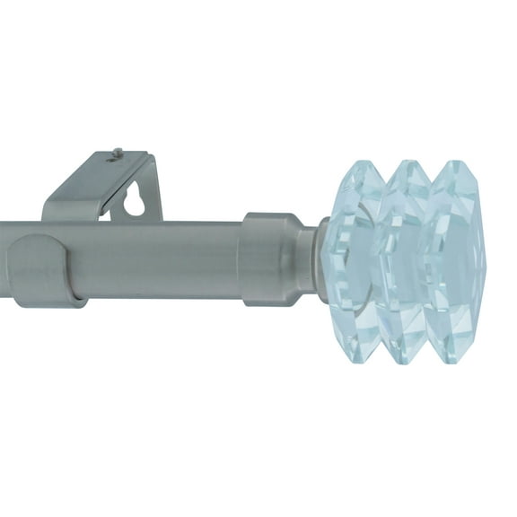 MERIVILLE Lione 1-Inch Diameter Single Window Treatment Curtain Rod, Crystal Finial, 28-inch to 48-inch Adjustable, Satin Nickel