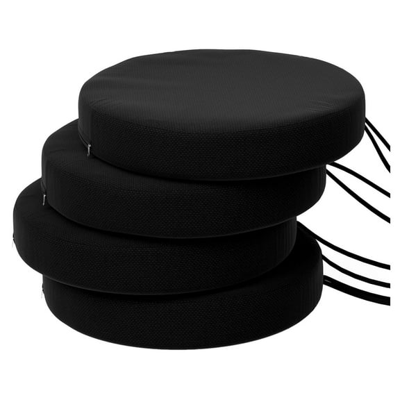 Patio Chair Cushions Set of 4, 15" Round Seat Cushions - Black