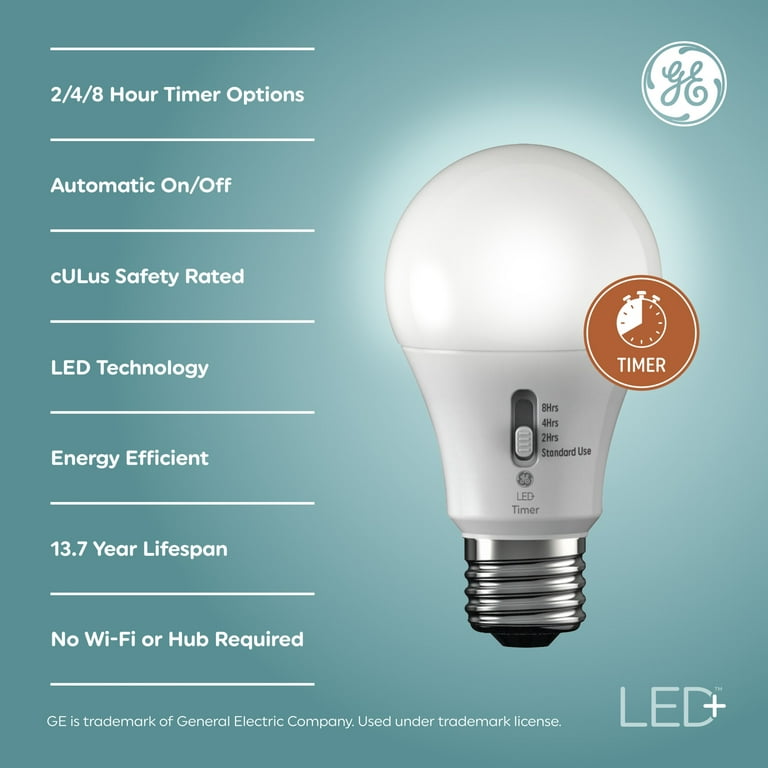 GE LED Timer LED Light Bulb 60 Watt Soft White A19 Bulb Medium Base