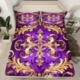 thumbnail image 2 of Erosebridal Boho Damask Queen Sheet Sets,Baroque Floral Style Queen Sheet Sets,Gold Purple Gothic Theme Bed Sheets Set Queen Size For Teens,Ultra Soft Room Decoration，4pcs, 2 of 8