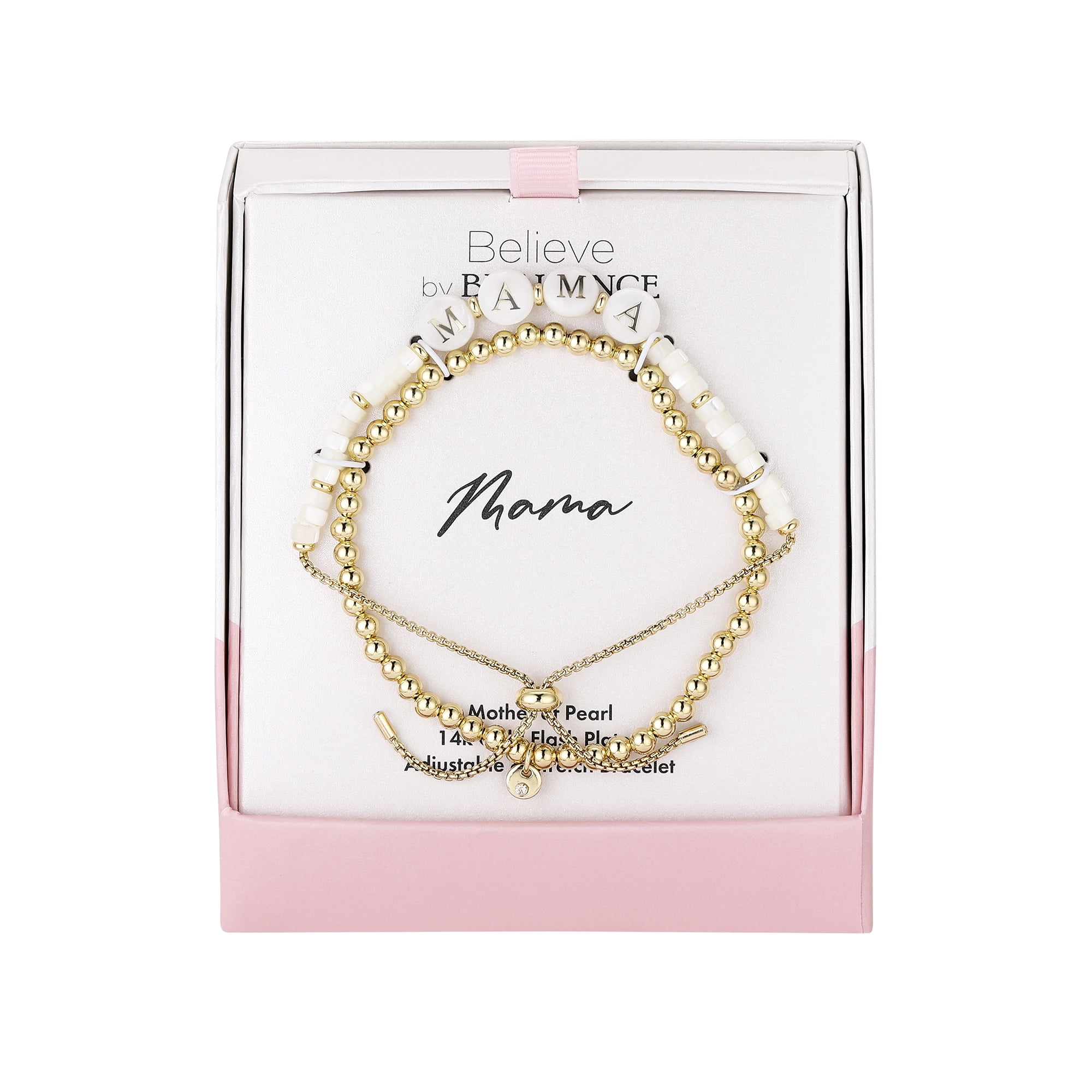 Believe by Brilliance Women's Mother of Pearl 'Mama' Bolo and Beaded Stretch Bracelet Set