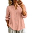 thumbnail image 2 of Cotton Linen Button Down Shirt for Women Ghalytn V Neck Stand Collar Blouse - Long Sleeve Casual Top with Pockets, 2 of 8