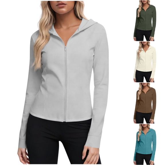 Miluxas Hooded Athletic Jackets for Women - Full Zip Track Casual Tops Khaki XL(XL)