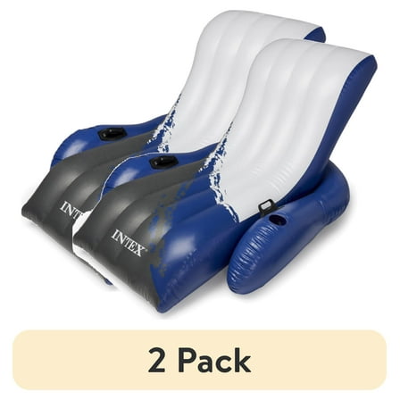 (2 pack) Inflatable Lounge Pool Recliner Lounger Chair with Cup Holders
