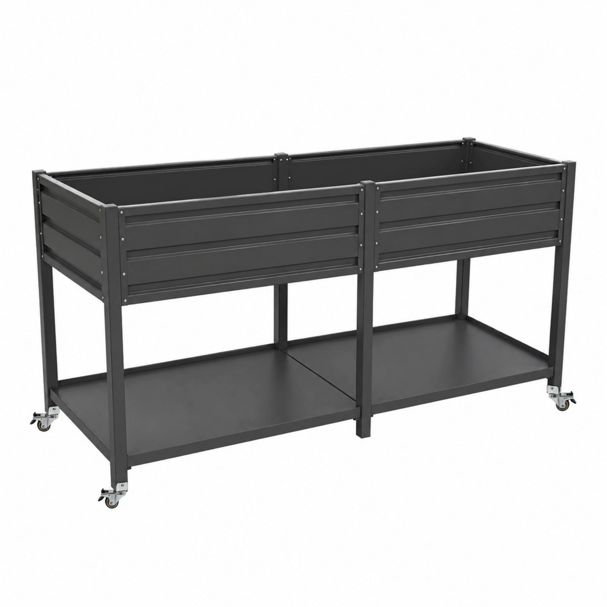 Aukfa 2-Tier Elevated Raised Garden Bed with Lockable Wheels, 37.8" Tall Outdoor Galvanized Metal Planter Box for Vegetables, Herbs, Flowers, Patio Backyard Garden, Black