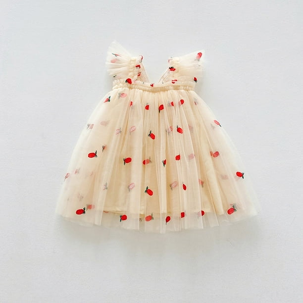 Vestido Tutú De Tul De Mariposa Para Bebé Niñas Patrón De Bordado De Cereza Sling De Niña 1er Cumpleaños