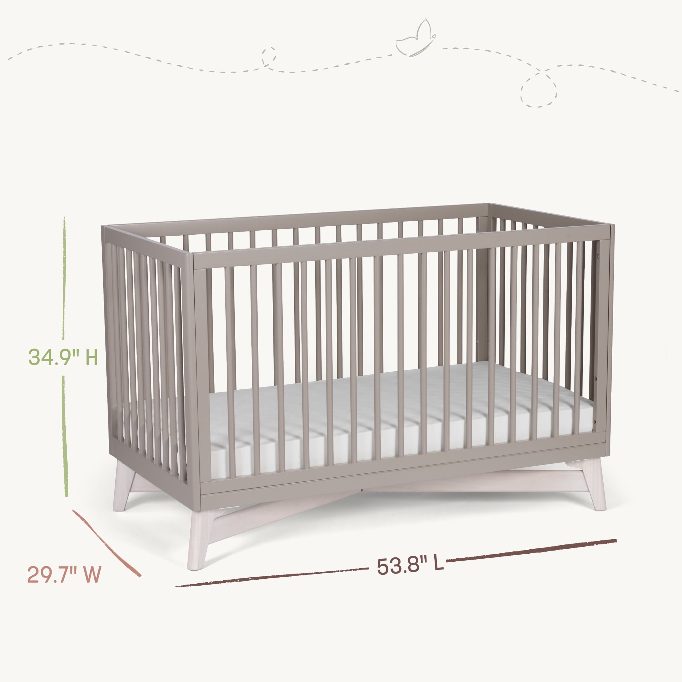 Little Seeds Pala 4-in-1 Convertible Baby Crib, True White/Whitewash