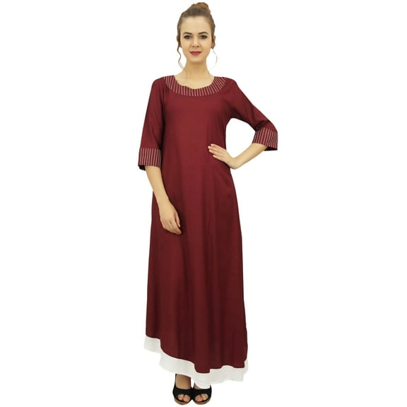 Bimba Designer Rayon Blouse Kurta Indian Women Maroon Kurti Dress With Scarf - 26