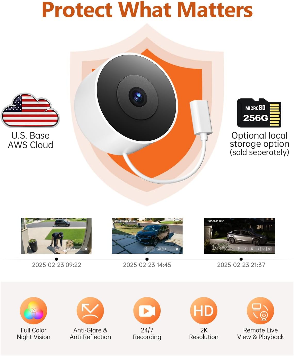 Window Camera, 2.4G&5G WIFI Home Security Camera 2K Indoor Outdoor Cameras for Home Security, Starlight Night Vision, 911 Emergency Dispatch, US Based Cloud, Easy & Quick Install