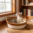 thumbnail image 4 of Cotton Rope Woven Cat Bed,Pet Sleeping Bed with a Playing Rope Ball,Foldable Sleeping Basket for Cats,Puppies,Rabbits and Small Pets (Medium,Brown & Beige), 4 of 6