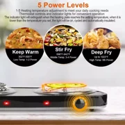 Hinzonek 2000W Portable Electric Double Burner, Electric Hot Plate Kitchen Cooktop Cooking Stove Frying Pan and Easy to Clean for Home or Dorm, 5 Adjustable Temperatures, Black