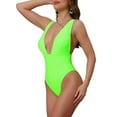 thumbnail image 4 of INSPIRE CHIC Monokini de Mujer con Profundo Escote en V, Conjunto de Bikini Sin Espalda, Traje de Baño de Una Pieza con Tirantes Anchos, Talla X-Small, Verde Fluorescente, 4 of 5