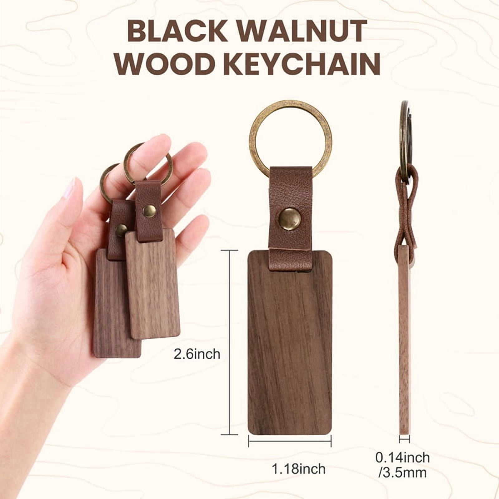 80 Pieces Wood Keychain Blanks with Leather Straps, Blank Leather Keychains for Engraving, for DIY Various Key Tags