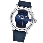 Stuhrling 3915 01 Aviator Quartz Semi Transparent Dial Blue Rubber Mens Watch