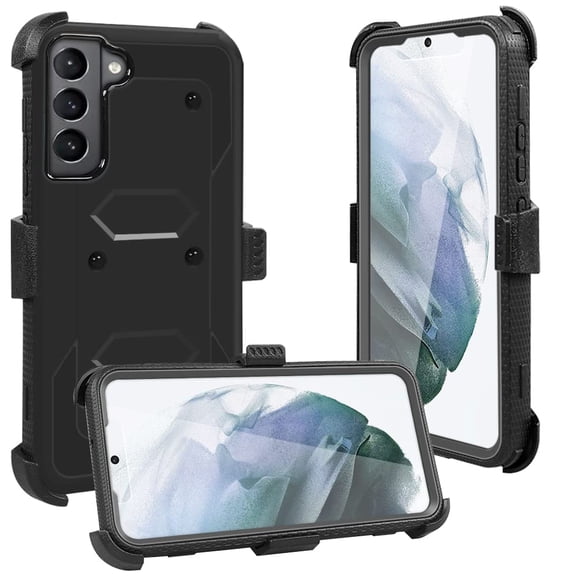 FIEWESEY for Samsung Galaxy S22 Phone Case,Heavy Duty Shock-Absorption/High Impact Resistant Armor Holster Defender Case with Kickstand Swivel Belt Clip Holster for Samsung Galaxy S22(Black)