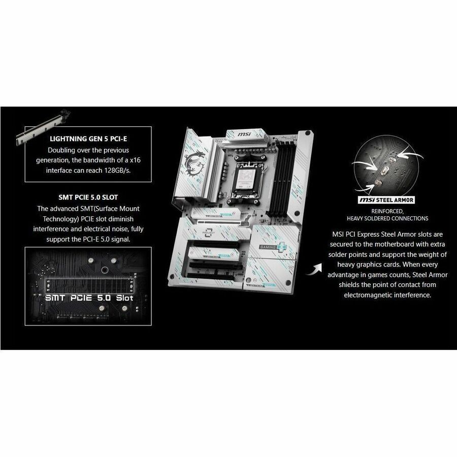 MSI B850 GAMING PLUS WIFI PZ PROJECT ZERO AM5 SATA 6GBs DDR5 Ryzen 9000/ 8000/ 7000 Back-Connect ATX Motherboard