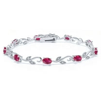 Gem Stone King 925 Sterling Silver Red Created Ruby and White Diamond Greek Vine Tennis Bracelet for Women (4.63 Cttw, Oval 6X4MM, 7 inch)