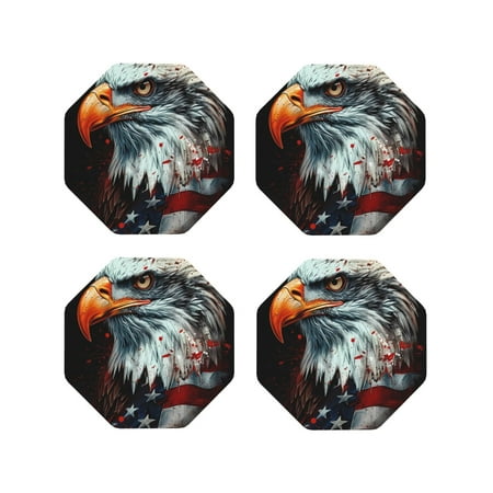 

Tideii USA Bald Eagle for Leather Coasters 4 Pieces Anti-fouling and Anti-scalding Decorative Coasters Suitable for Restaurants Kitchens Coffee Shops-Octagon
