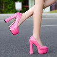 thumbnail image 4 of Women's Chunky High Heels Round Toe Pumps 14cm Heel 4cm Platform WZ, 4 of 10