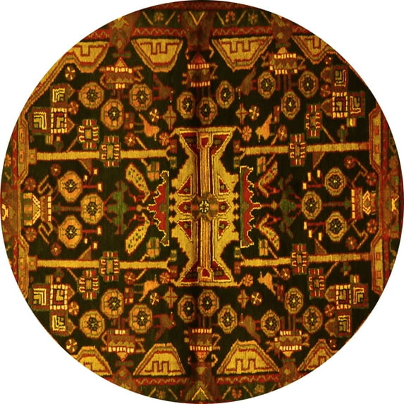 Ahgly Company Machine Washable Indoor Round Persian Yellow Traditional Area Rugs, 6' Round