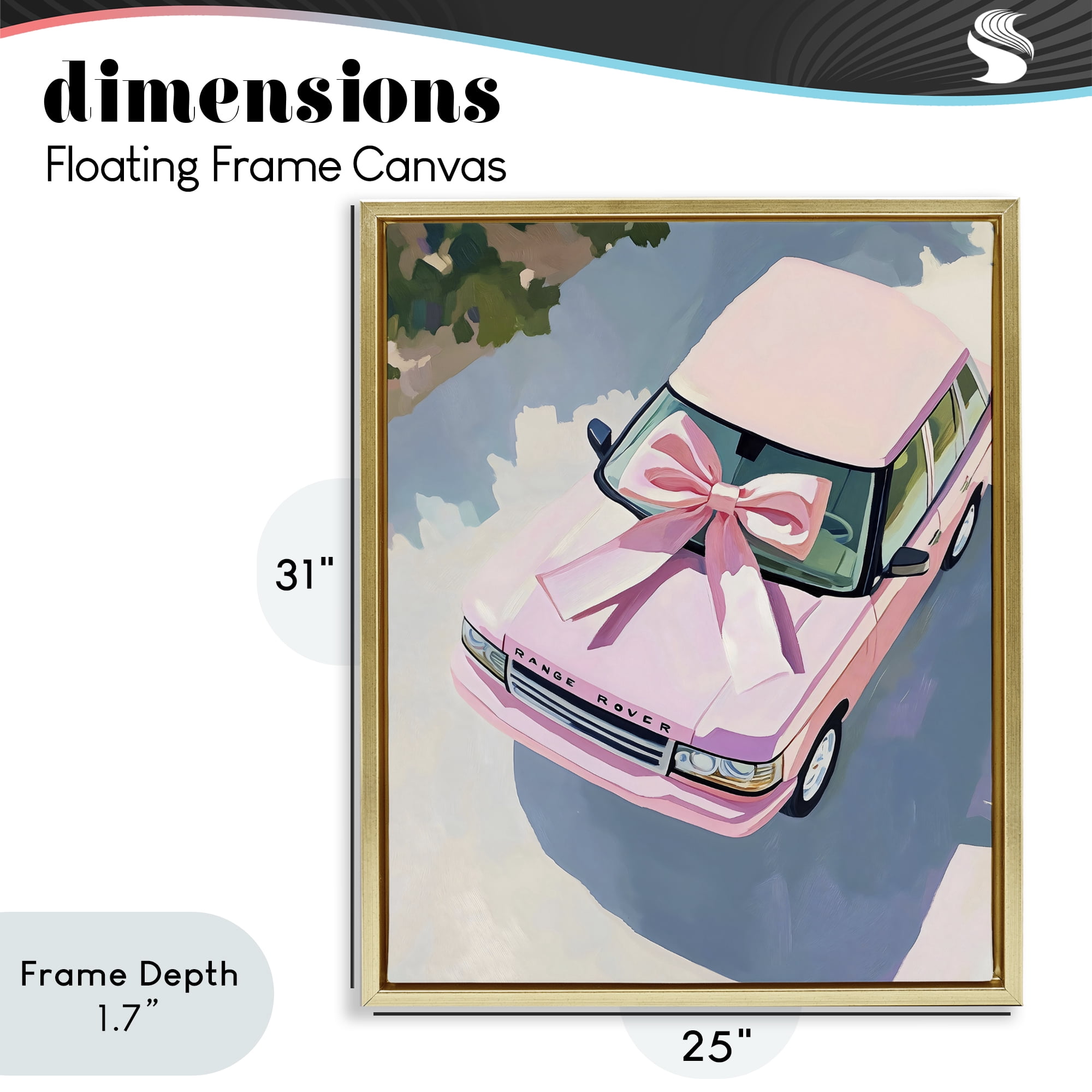 Stupell Industries Pink Luxury Rover with Ribbon Gold Framed Floater Canvas Wall Art, design by The Prints Vibe